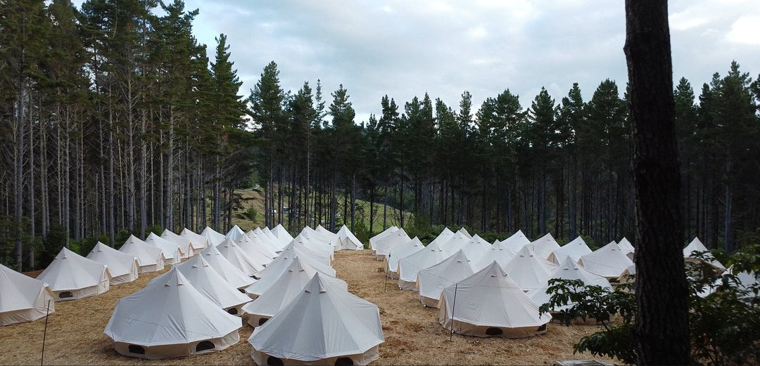 100 event tents in feild at festival glamping